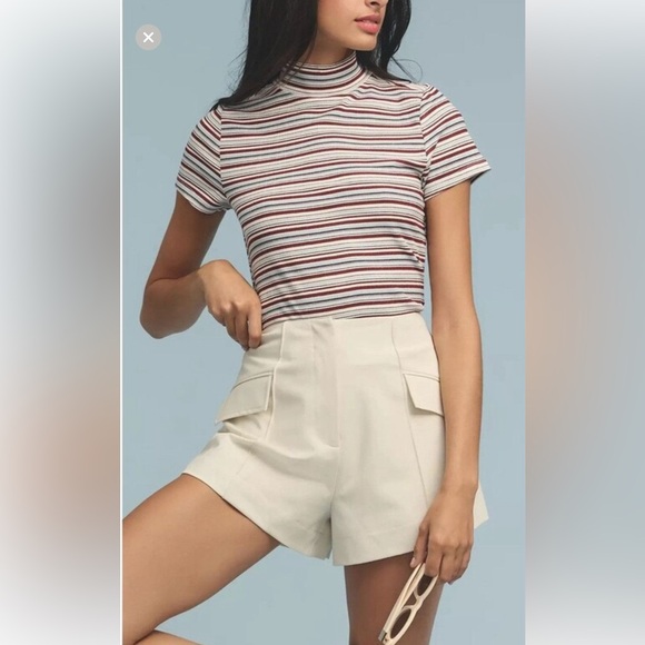 Anthropologie Tops - Anthropologie Maeve The Blair Striped Mock Neck Short Sleeve shirt Size M